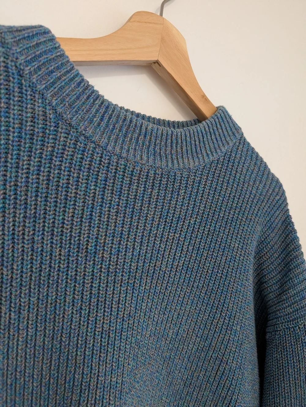 Uniqlo Small Boxy Sweater Crew Neck Grey Blue Wide Arm Cotton Knit Long Sleeve - Picture 11 of 16